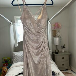 Gold Sleeveless V-neck Side Pleated Maxi Dress